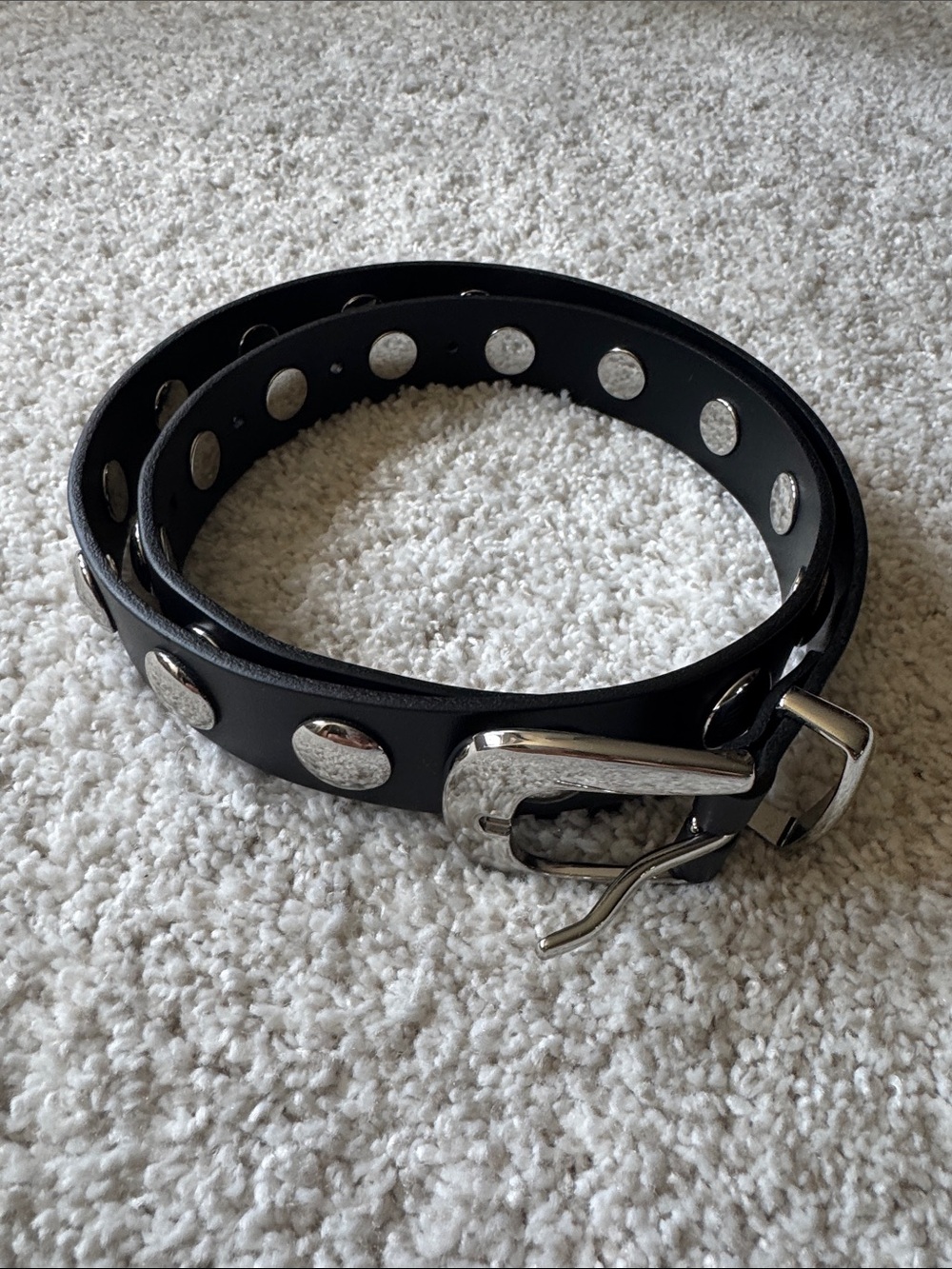 Madewell Black Leather Studded Belt with Silver Hardware